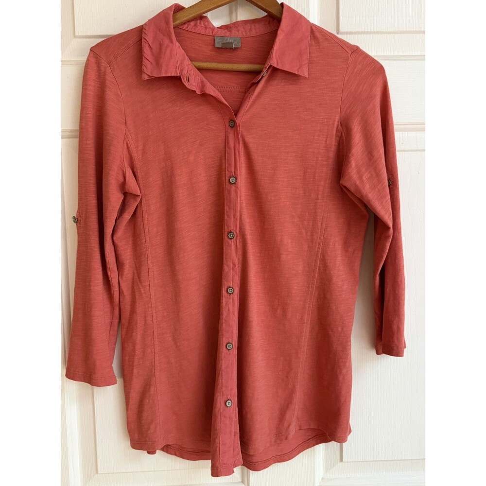 J. Jill Women’s Pink Solid Collared Button-Up 100% Cotton Roll-Tab XS